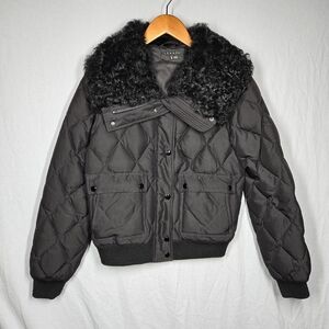 Theory Quilted Down Jacket with Real Fur Collar Black Women's Medium